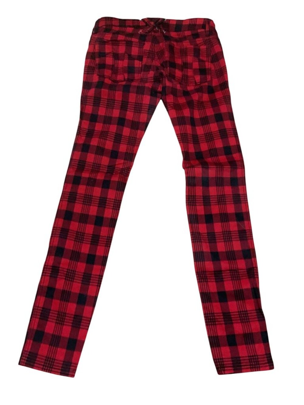 Tripp NYC Red Black Plaid Skinny Pants Sz 5 Cotton Blend Straight Leg Punk Style - Picture 4 of 7